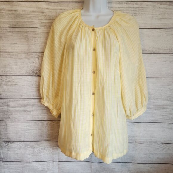 LC Lauren Conrad S yellow stripped cottagecore flutter sleeves blouse - Picture 1 of 10